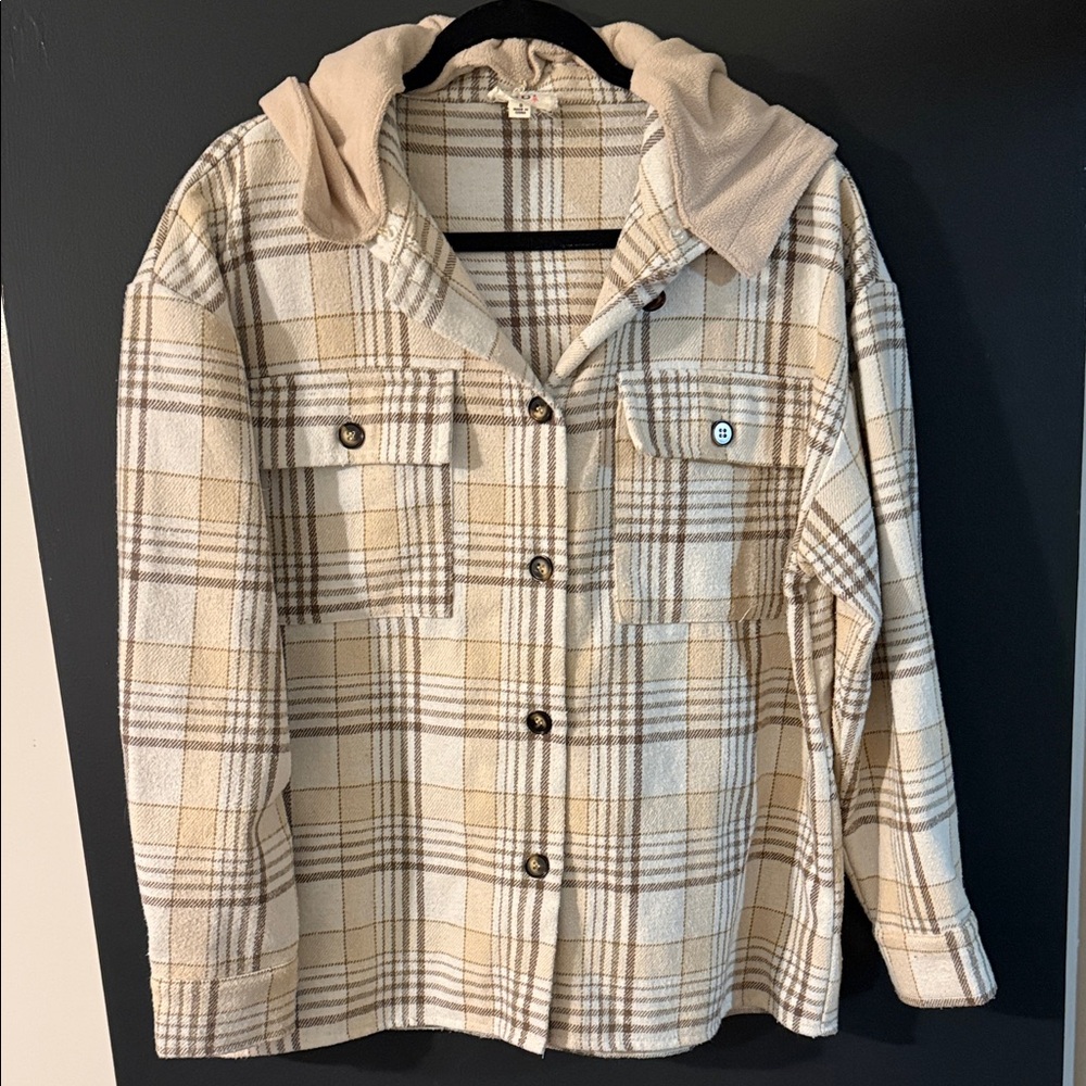 Plaid Button-Up Jacket with Hood